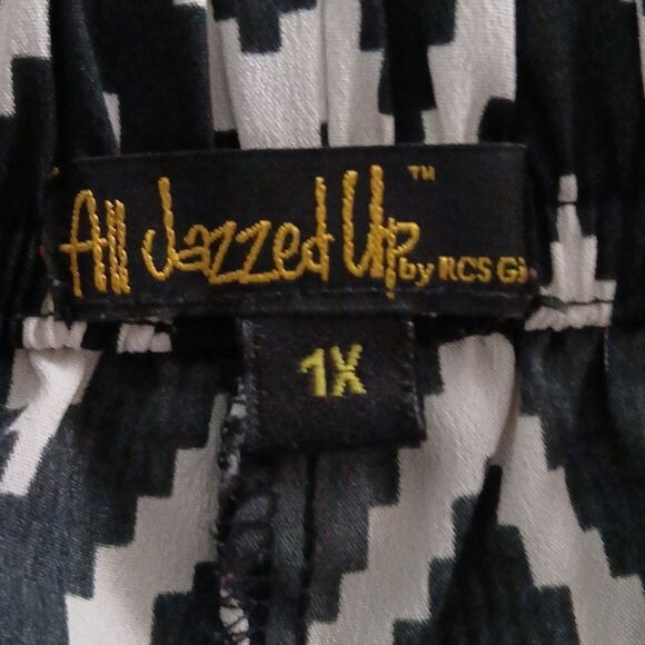 All Dazzled Up black white chevron lounge wide leg elastic waist  pants Sz 1X - Picture 7 of 7